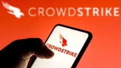 CrowdStrike logo on phone and screen