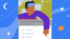 illustration of man reaching out of youtube player window to choose a sleep timer