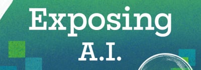 A banner image reading "exposing AI" and displaying a magnifying glass and digital artifacts