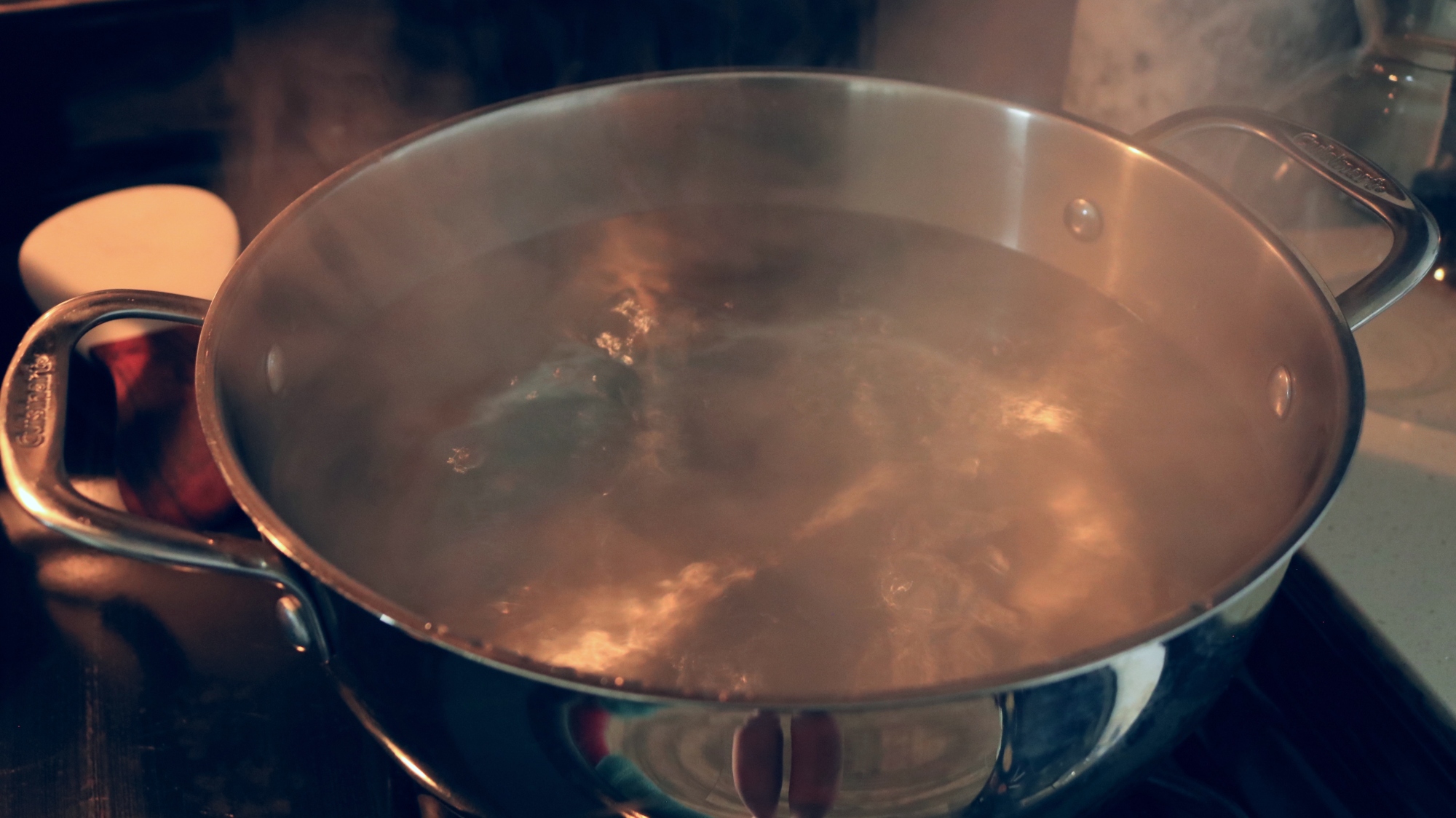 A pot of boiling water.