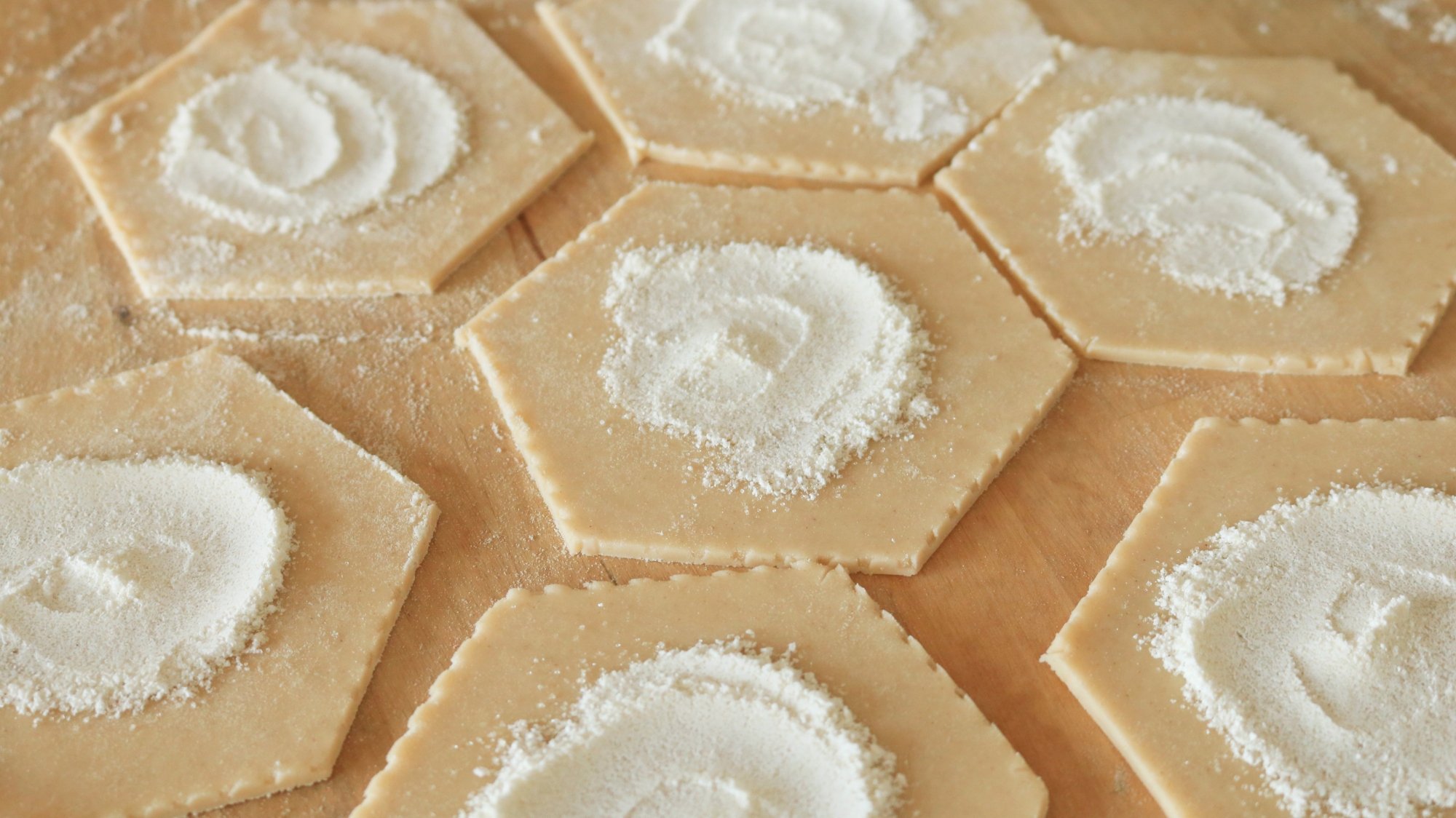 Sugar and starch mixture in the center of pie crust cut-outs.