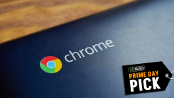 An Asus Chromebook zoomed in on its logo