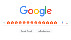 A screenshot of the Google search page with the the Reddit logo pasted into the search bar