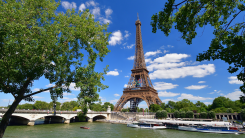 The Eiffel Tower with the Olympic rings attached