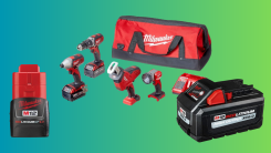 Milwaukee tools on a gradient background