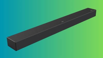  TCL Alto R1 soundbar on a teal and green gradient background.