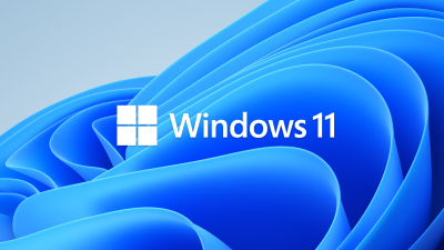 Windows 11 logo against a blue, wavy background