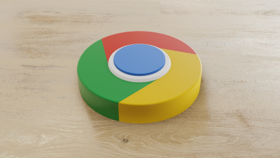 A wooden representation of the Google Chrome logo