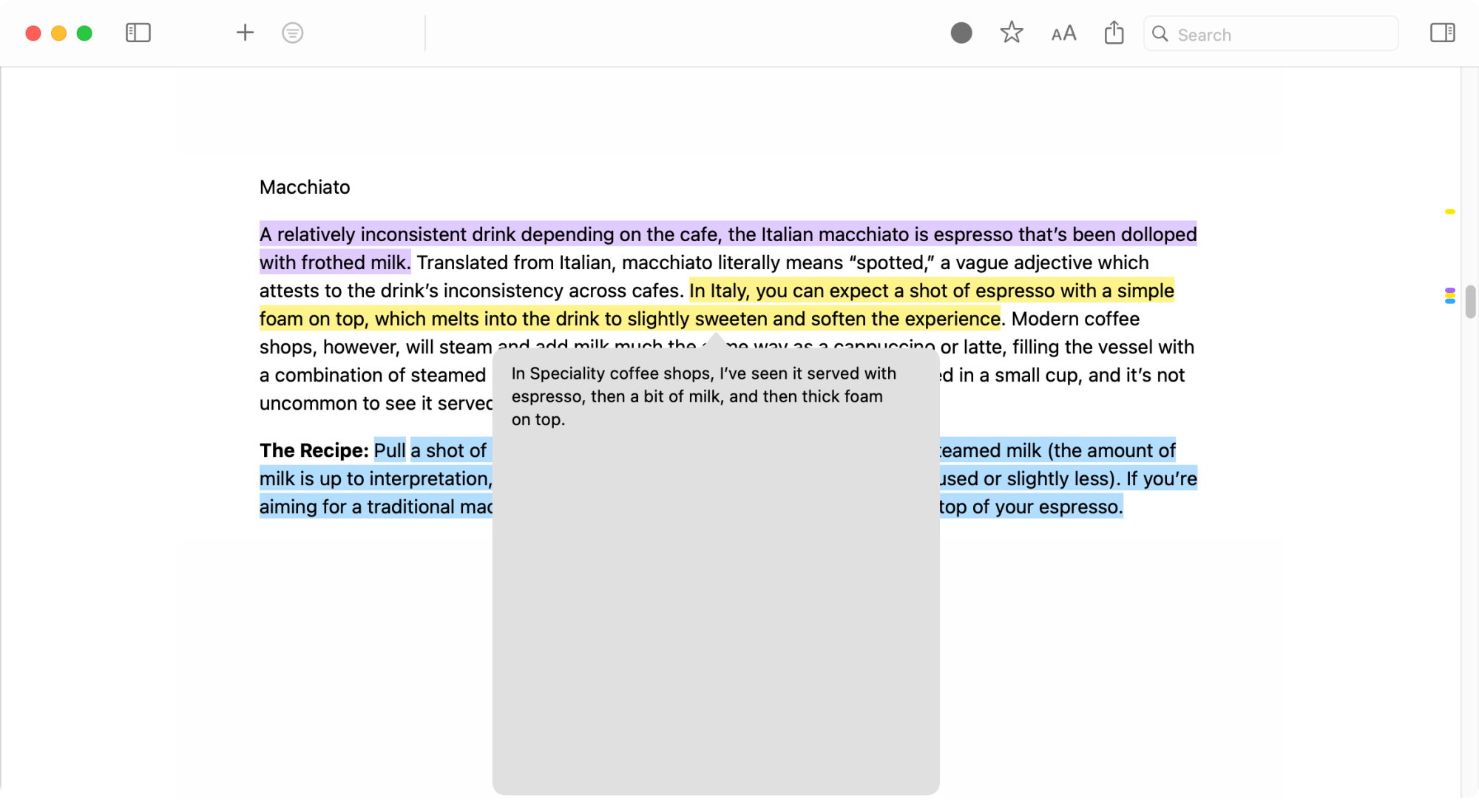 Highlighting and adding notes to a web article in GoodLinks.