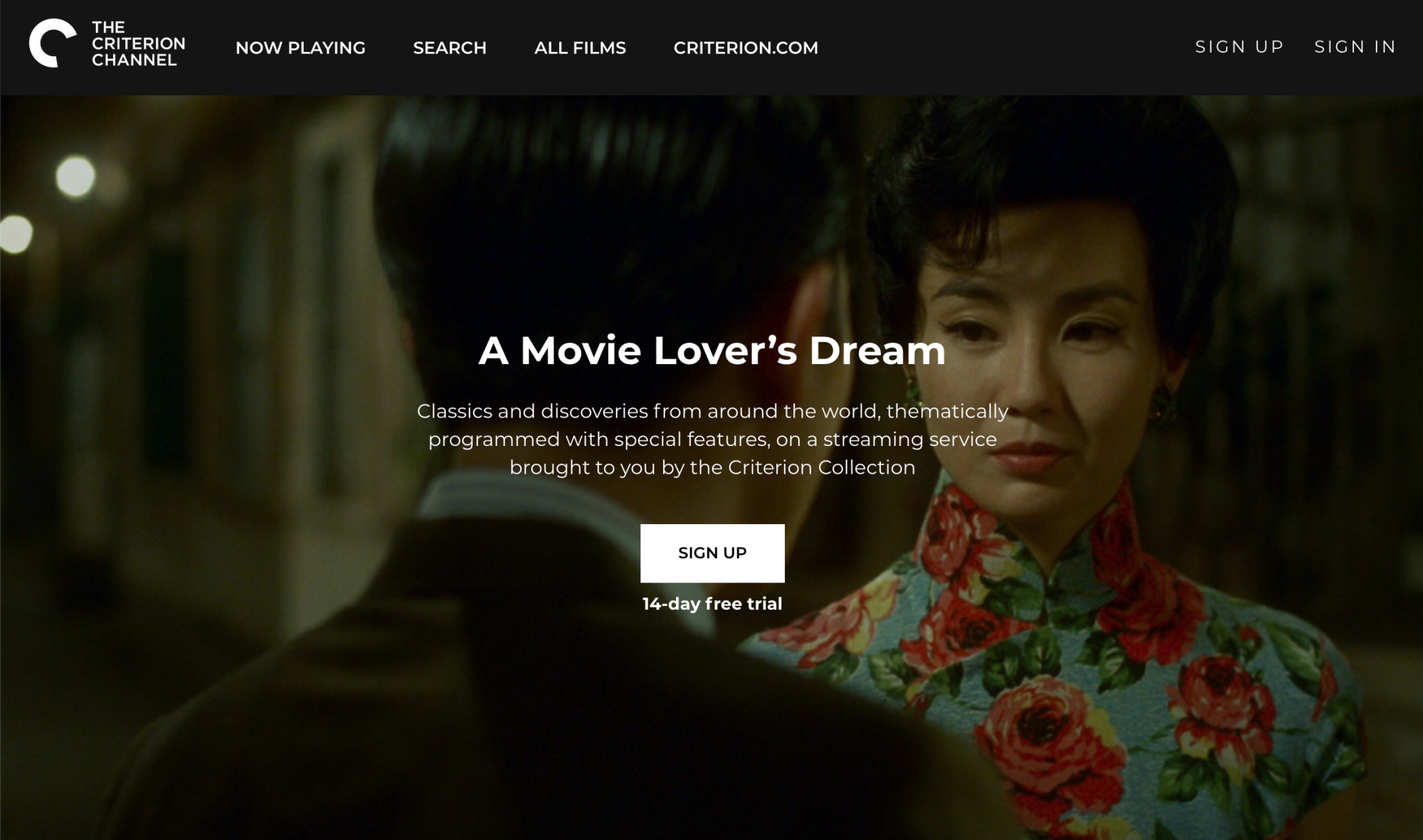 A screenshot of the Criterion Channel home page.