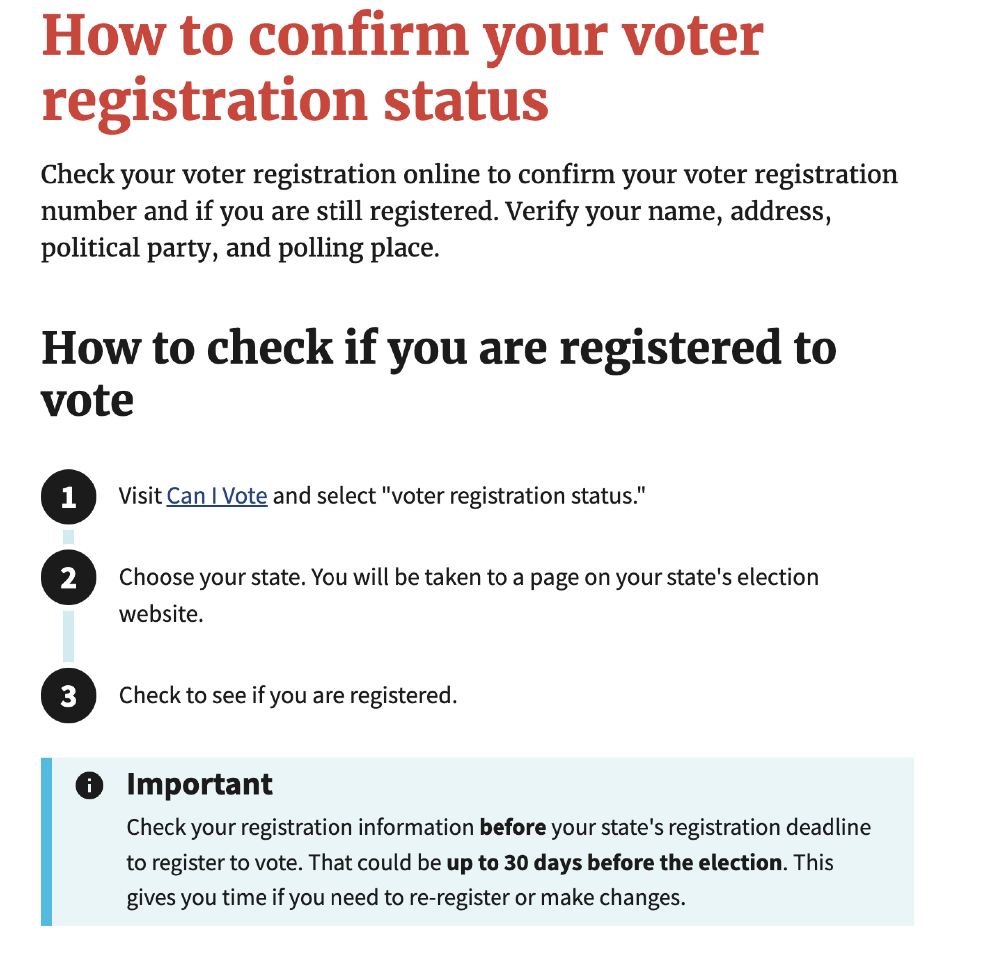 Information on how to register to vote from usa.gov