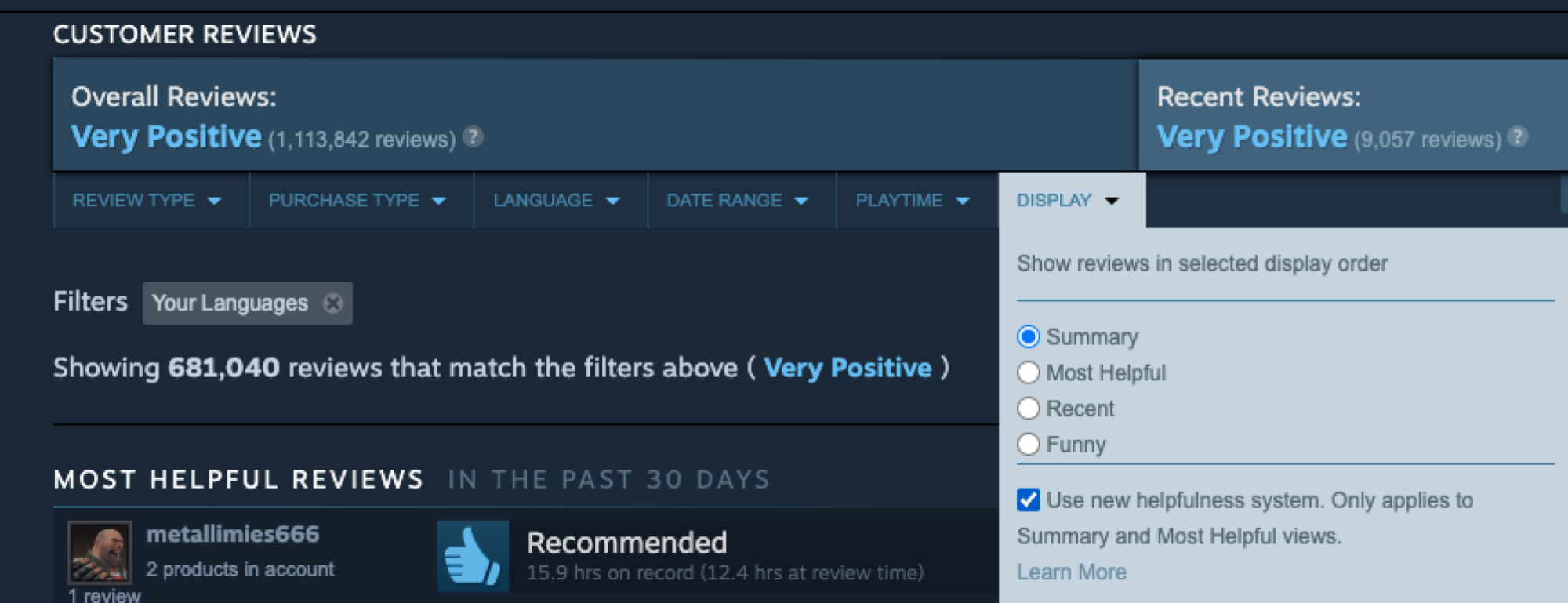 Steam new helpfulness system