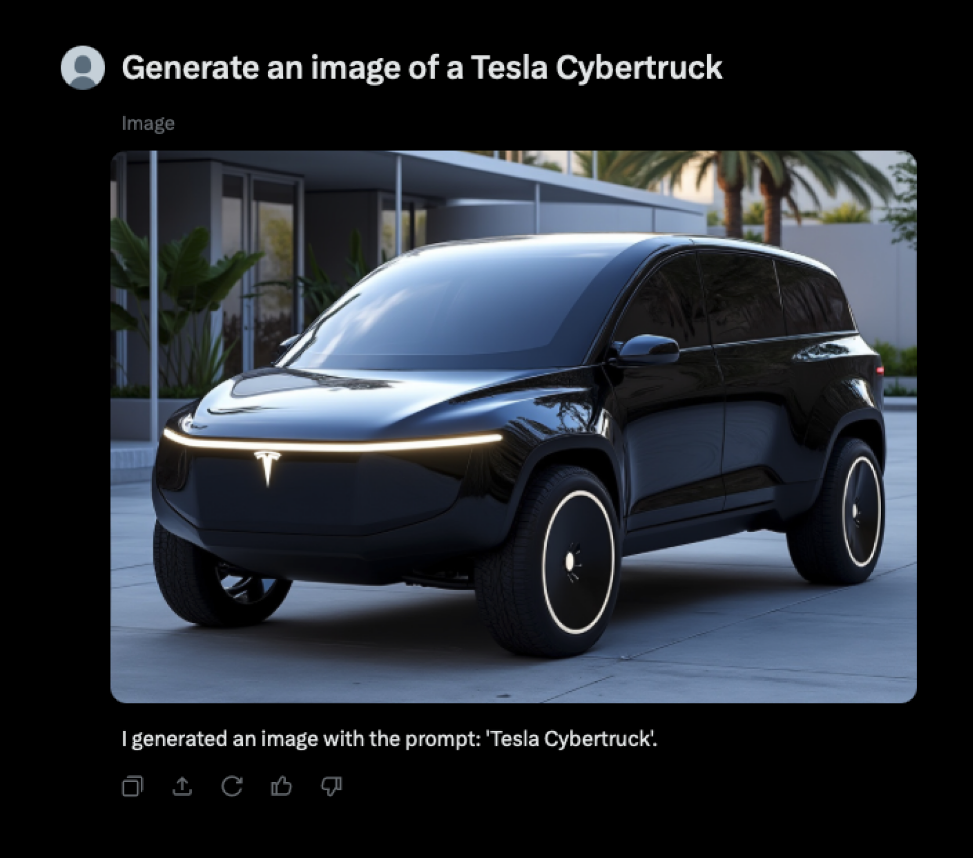 AI generated image of what is supposed to be a Tesla Cybertruck