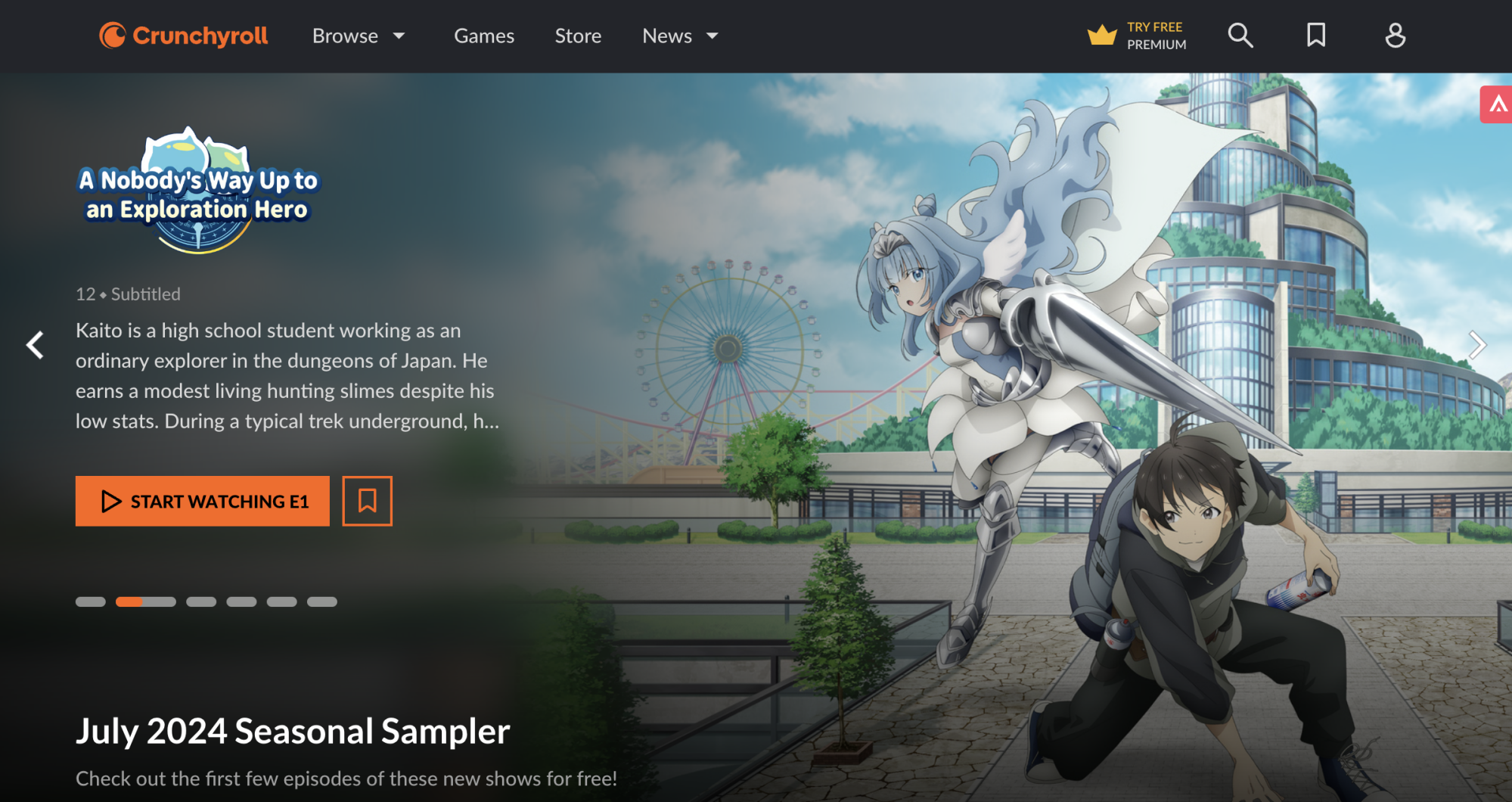 Screenshot of Crunchyroll homepage