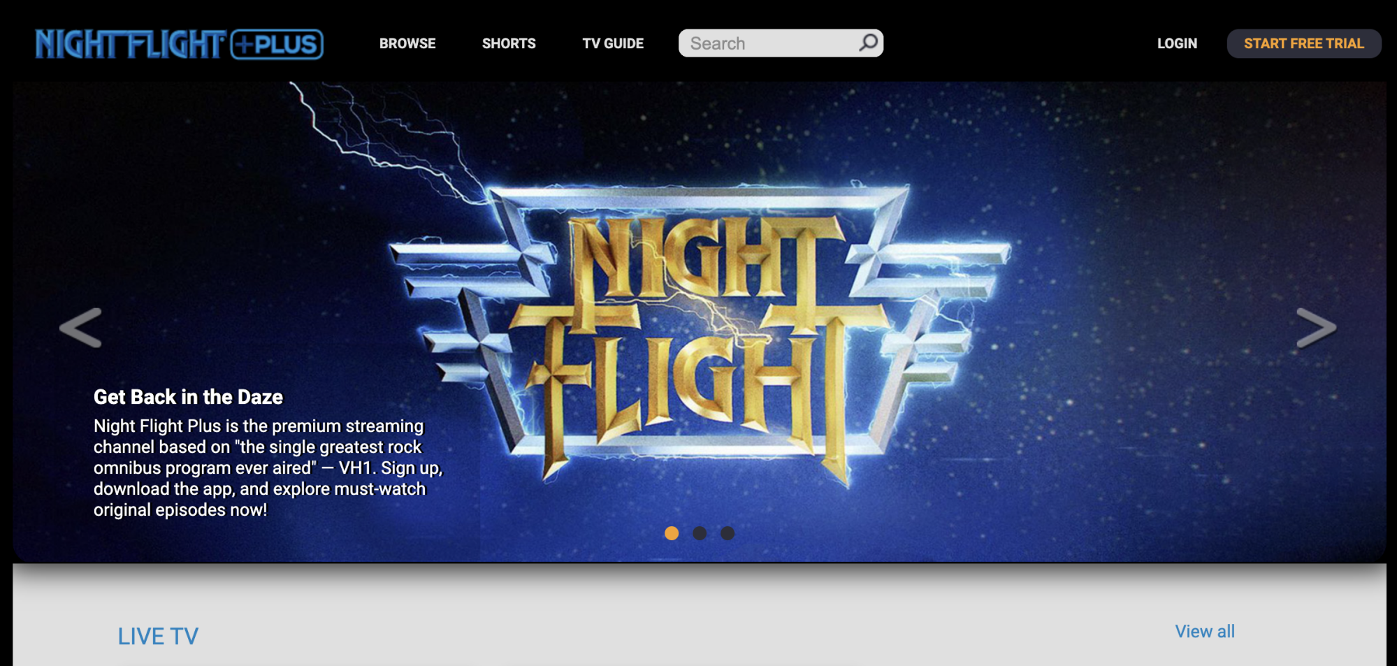 Screenshot of Night Flight homepage